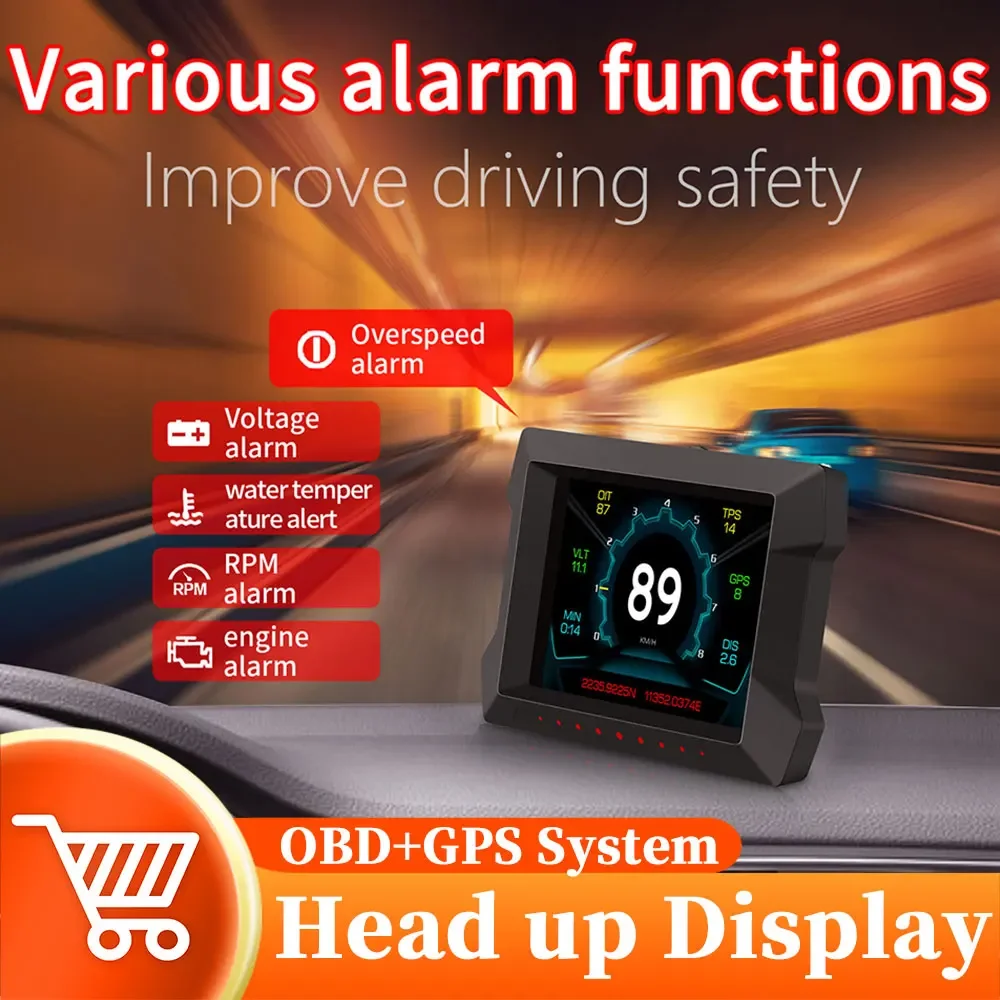 P22 Car Head Up Display GPS Speedometer OBD2 Diagnostic Tools with Overspeed Low Voltage Alarm Car Electronics