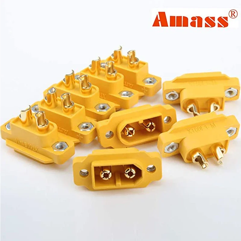 10PCS AMASS XT60E-M Mountable XT60 Male Plug Connector 4.23g For Racing Models Multicopter Fixed Board DIY Spare Part