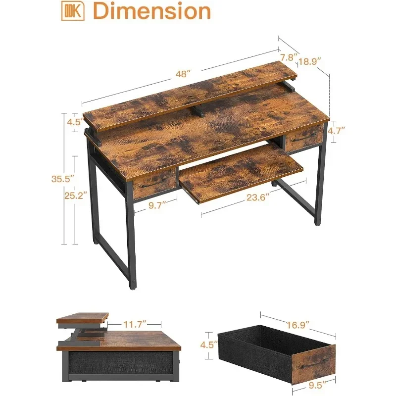 Office Desk with Drawers and Keyboard Tray,Study Work Desk with Monitor Shelf,Writing with Storage for Home Office