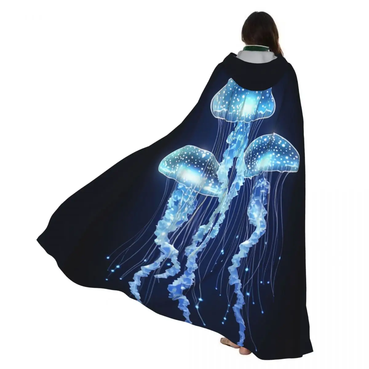 

Накидка вампира для взрослых, халат с капюшоном, биолюминесцентная медуза с щупальцами, плащ на Хэллоуин, полная длина, косплей