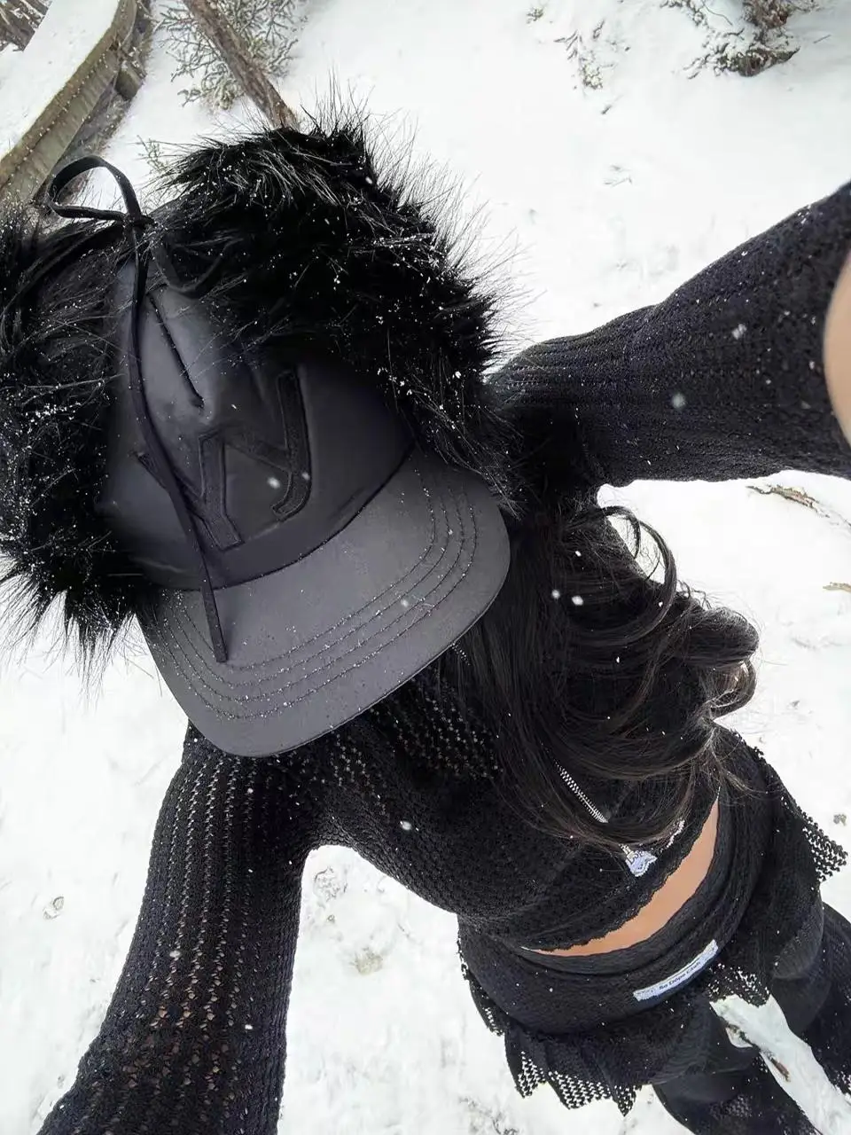 Ning Art Black YY Fur-Like Baseball Cap Warm Autumn Winter Fashionable Duckbill Hat Face Slimming New Style Casual Cap