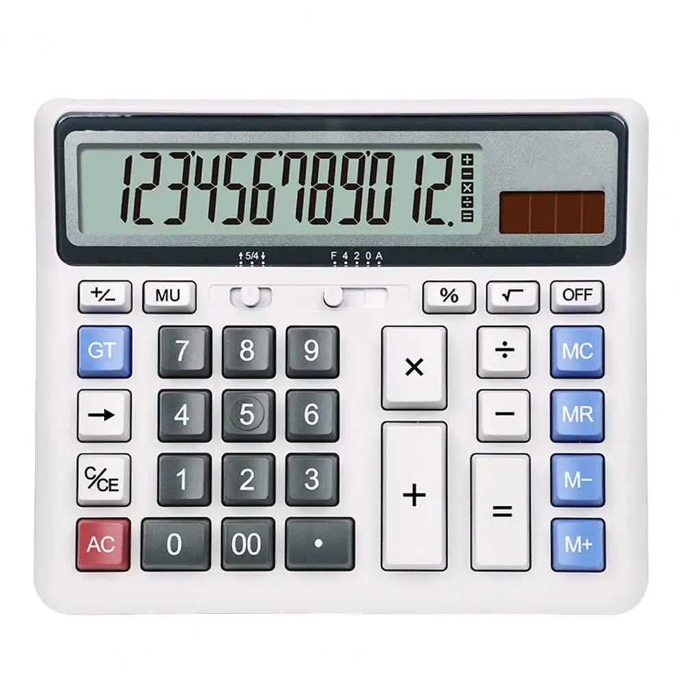 Tilted Display Calculator 12-digit with Lcd Display for Home Office Business Dual Power Battery for School