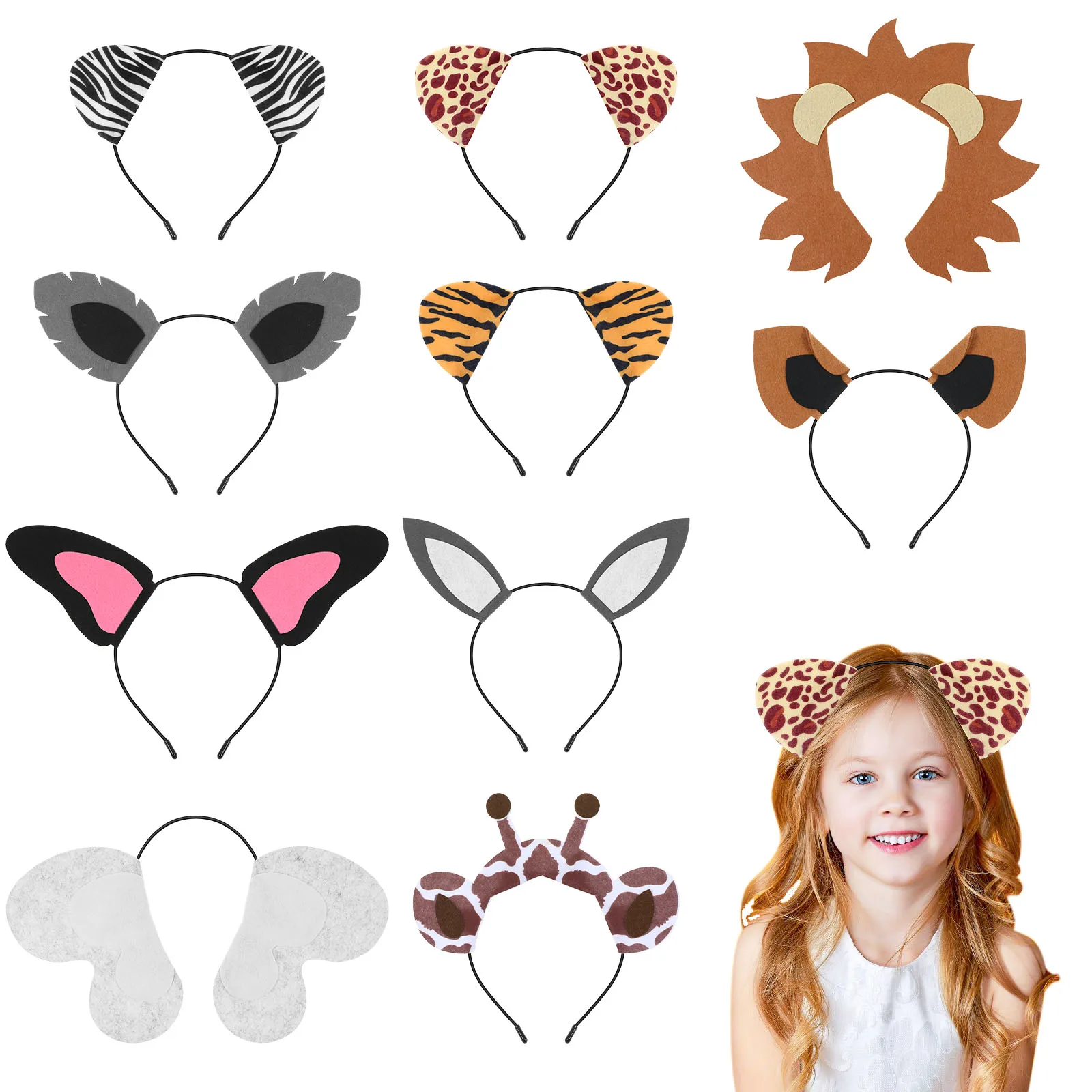 

10 шт., повязки на голову с ушками животных, креативные прочные обручи для волос для вечеринок, фестивальный карнавальный декор для волос, повязки для волос с ушками животных