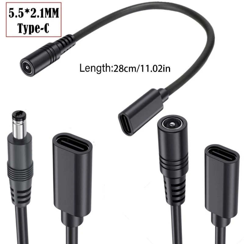 DC Type-c Female To 5.5*2.1 Male/Female Cable 5521 Power Jack DC Power Conector 5.5x2.1 Adapter USB Type C Converter Charging