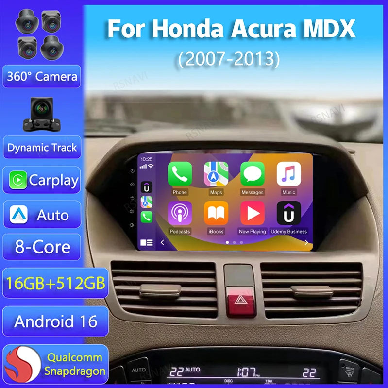 Radio Multimedia para Auto con Android 16 y Carplay para Honda Acura MDX 2007 2008 2009 2010 2011 2012 2013, Reproductor de Video, WIFI+4G, GPS, DSP