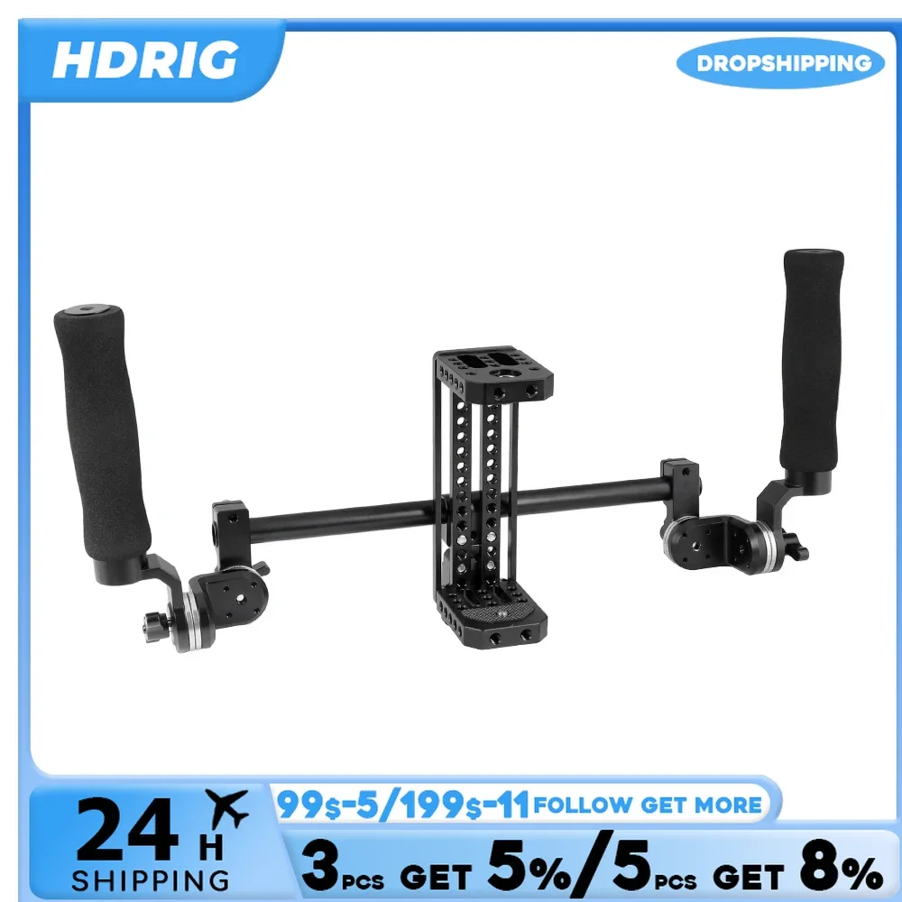 HDRIG-Kit de jaula de Monitor ajustable para cámara, Kit de jaula de Monitor Simple con empuñadura de doble roseta y cabezal de soporte de luz, 5 y 7 pulgadas