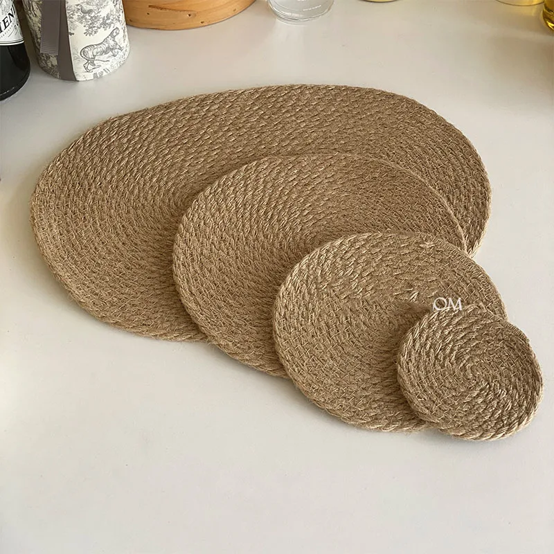 Japanese Style Linen Woven Placemat Large Size Woven Dining Table Insulation Mat Heat-insulating Heat-resistant Pot Mat Bowl Mat