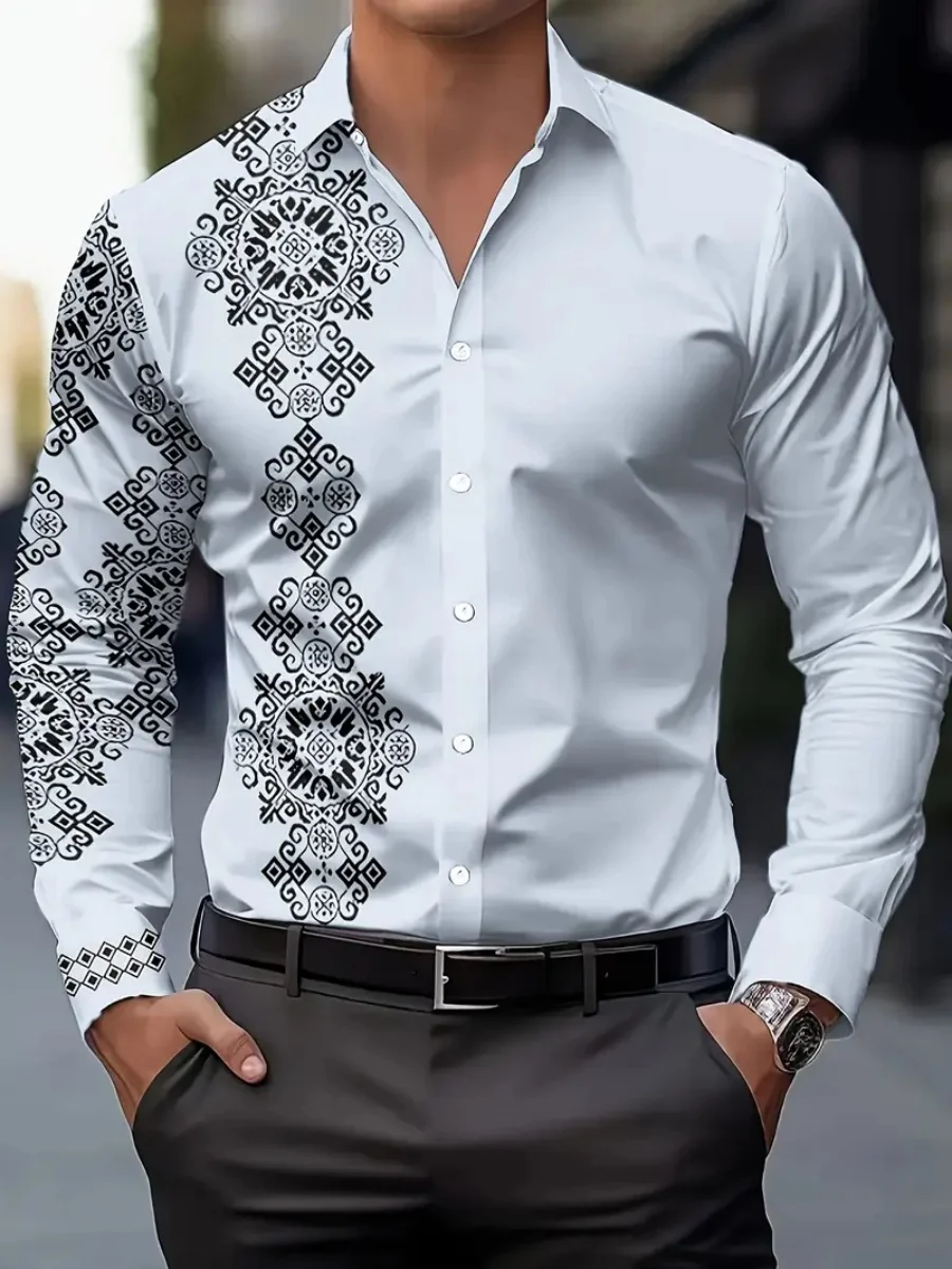 

New men's shirt lapel Long sleeve casual multi-pattern shirt 3D Art printed comfortable shirt with button design