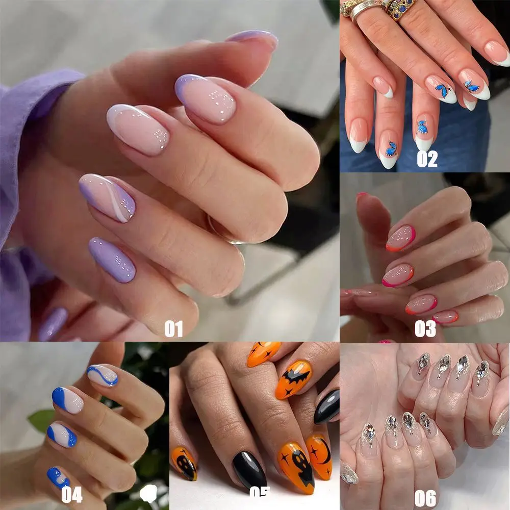 24 개/상자 여성 패션 전체 커버 매니큐어 도구 네일 팁 프랑스어 스틸레토 가짜 손톱 웨어러블 아몬드 틀린 손톱