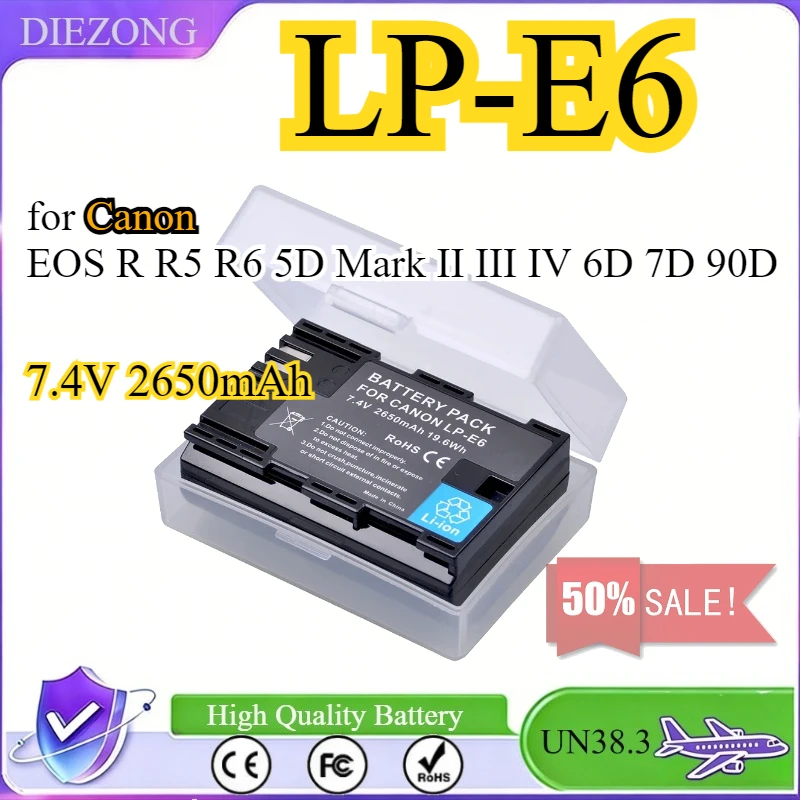 2650mAh LP-E6 LP-E6N Rechargeable Camera Battery 5Pack for Canon EOS R R5 R6 5D Mark II III IV 6D 7D 90D