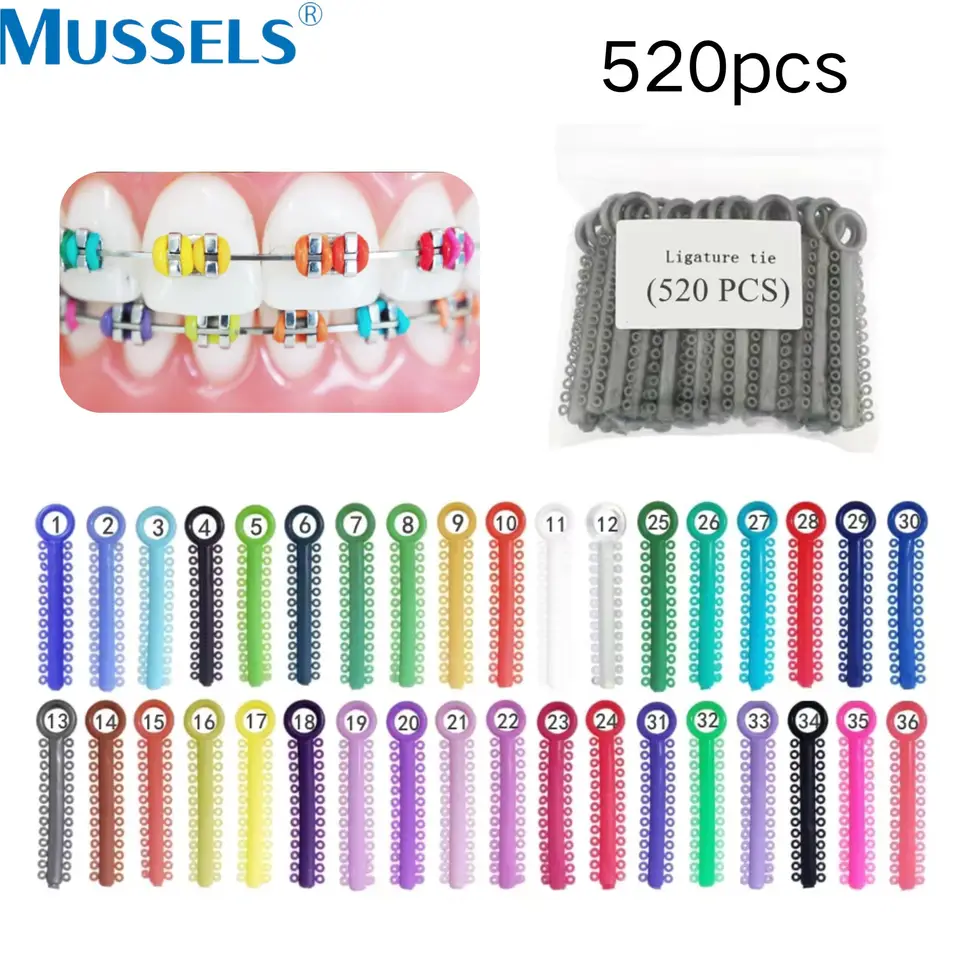 20 Palillos = 520 Piezas Ligaduras Elásticas de Ortodoncia Dental, Bandas de Goma para Brackets, Anillos Elastoméricos de Laboratorio