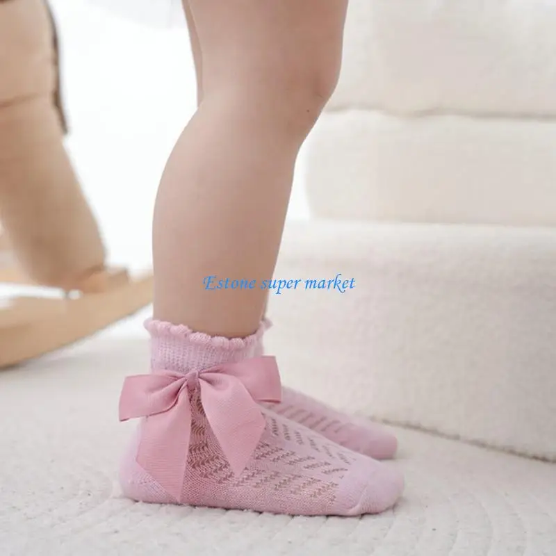 

090B AntiSlip Baby Socks Ribbon Bowknot Socks Fashion Ankle Socks Infant Mesh Socks