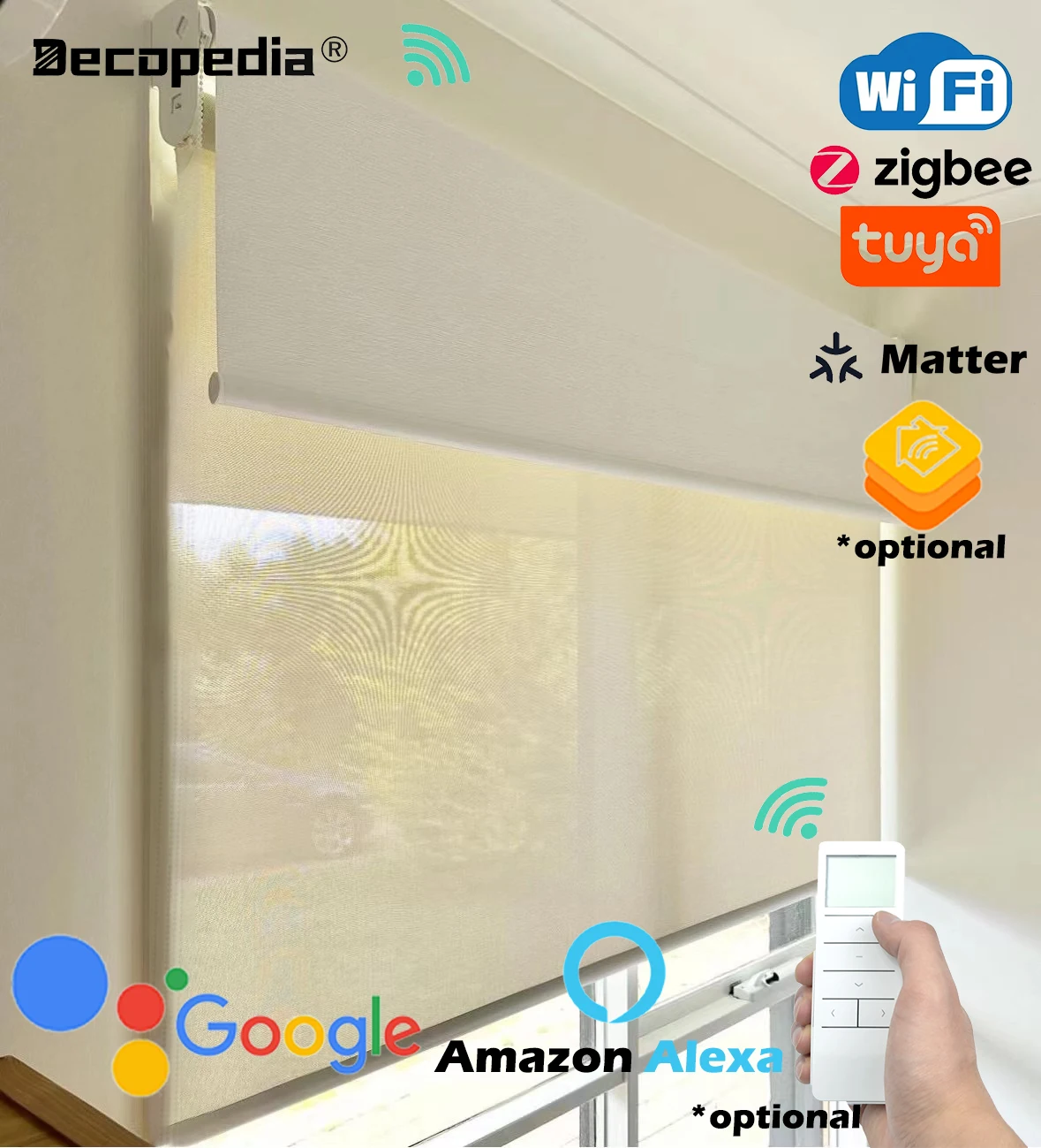 Decopedia Custom Made Dual Blinds for Windows Motorized Smart Window Blinds Blackout Roller Day and Night Double Blinds