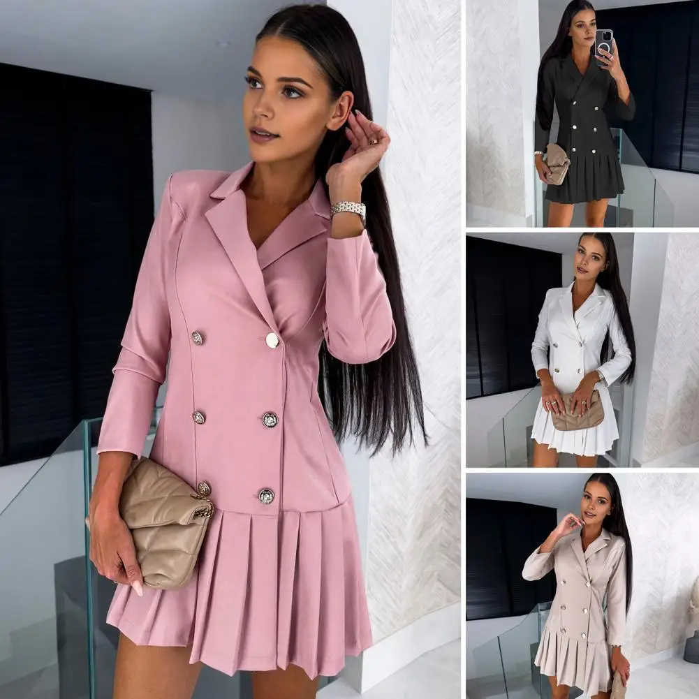 Женская блузка, двубортная блузка с плиссированным подолом и V-образным вырезом, Официальный деловой стиль, осень-весна