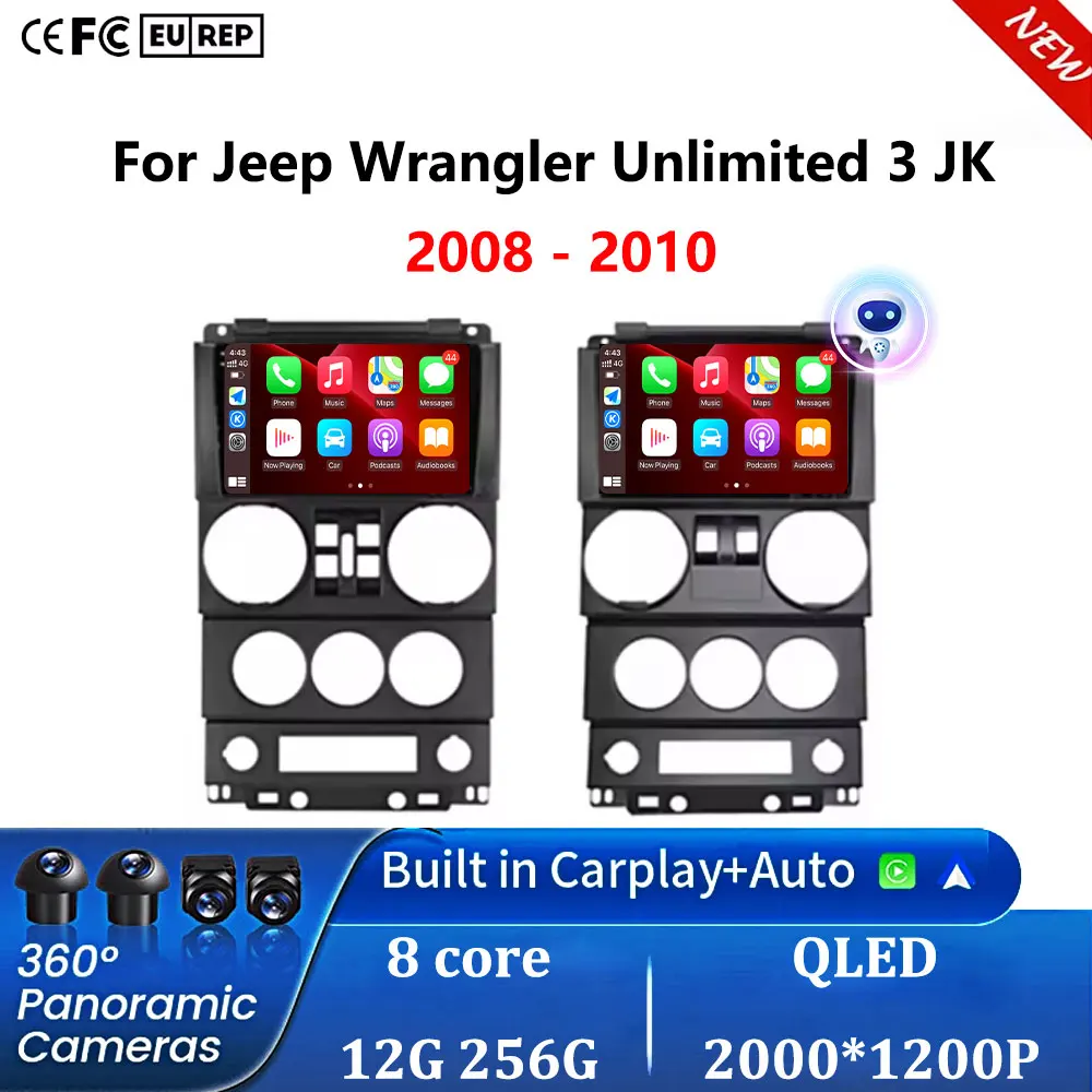 CarPlay Android 16 For Jeep Wrangler Unlimited 3 JK 2008 - 2010 360 Camera Car GPS Navi Head Unit Radio Auto 4G LTE WiFi DVD