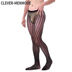 CLEVER-MENMODE Black Fishnet Body Stockings Tights Men Sexy Pantyhose Elastic Mesh Hosiery Club Party Night Wear See Through