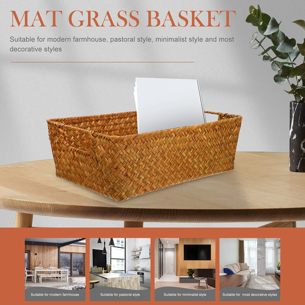 Straw Bread Basket Large Woven Laundry Storage Accessories Box Desktop Fruit Organizing Pantry Wicker Home Supply