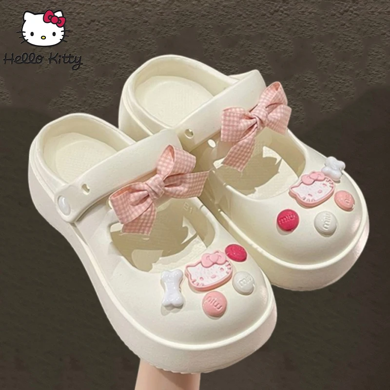 

Miniso Hello Kitty Stuff Cute Kawaii Anime Summer Hole Shoes Soft Bottom Non-Slip Slippers Outside Wear Sandals Girls Gifts Toys