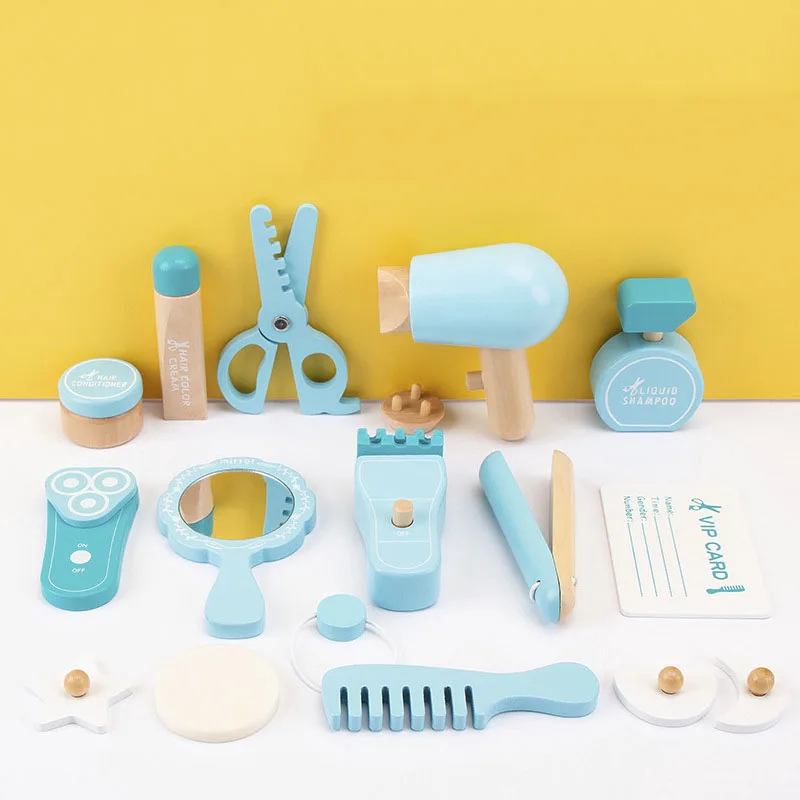 Bambini Giochi di finzione Giocattolo Simulazione in legno Borsa da taglio per capelli Giochi di ruolo Giocattoli educativi Set di marsupi per bambini di 3-6 anni