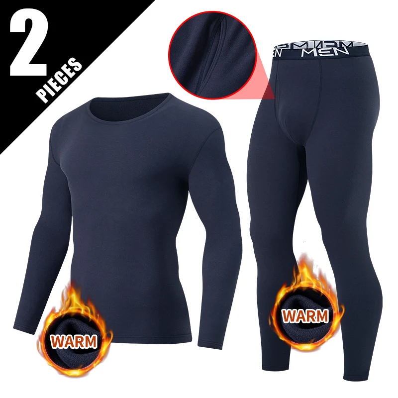 

2pcs Men's Autumn And Winter Thick Warm Suit Solid Color Brushed Cold Resistant Round Neck Top Versatile MEN Elastic Waist Pants