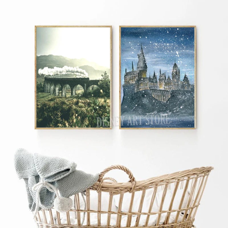 العالم السحري القلعة الفن يطبع هاري بوتر المائية الملصقات فيلم هوجورت القلعة قماش اللوحة غرفة الاطفال جدار ديكور