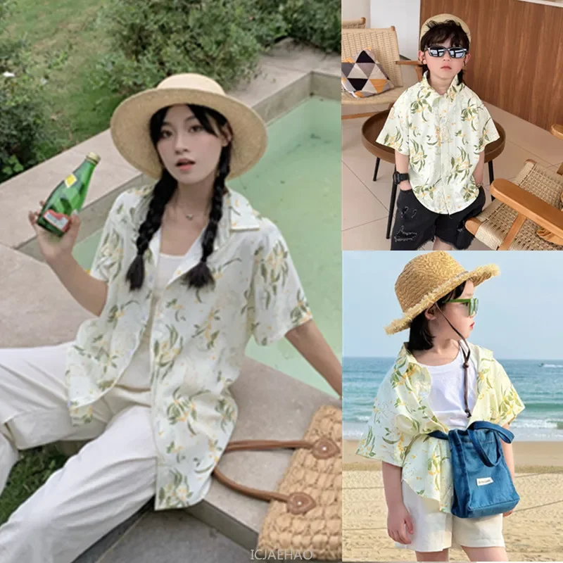 

2025 Beach Family Parent-child Matching Equal Clothing Look Shirts Holidays Clothes Vacation Father Mother and Daughter Son