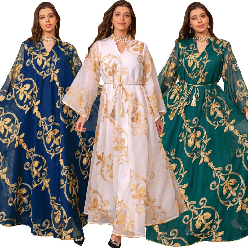 Middle East Saudi Arabia Dubai Embroidered Mesh Dress European Islamic Muslim Party Banquet Luxury Fashion Evening Dress