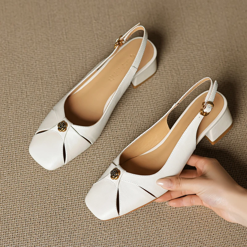 2026 new summer women sandals natural leather 22-25cm cowhide+sheepskin+pigskin back-buckle thick heel women shoes fashion