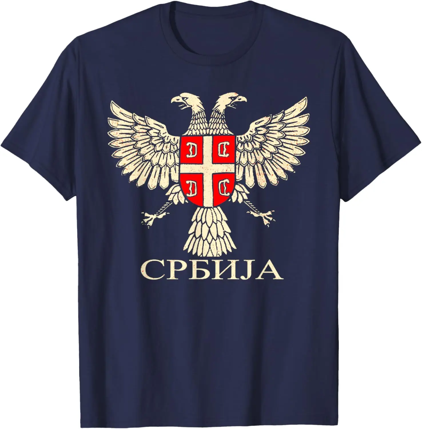 Serbia Srbija Serbian Eagle Flag CCCC Cyrillic T-Shirt Short Sleeve Casual 100% Cotton Shirt