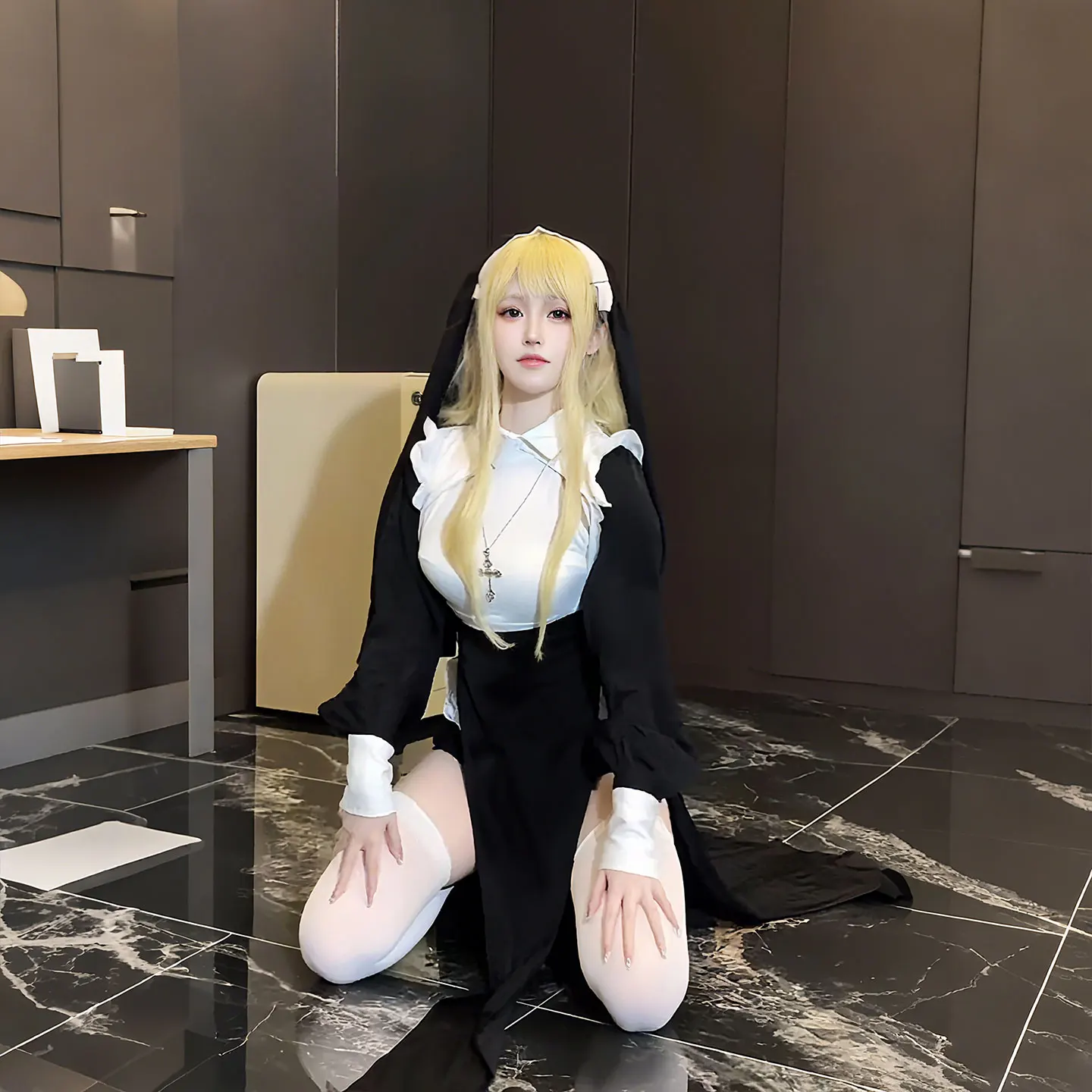 Seksowny strój zakonnicy na Halloween, chusta na głowę, cosplay, Lolita, gotycki kostium, czysta pokusa, damski długi strój do występów.