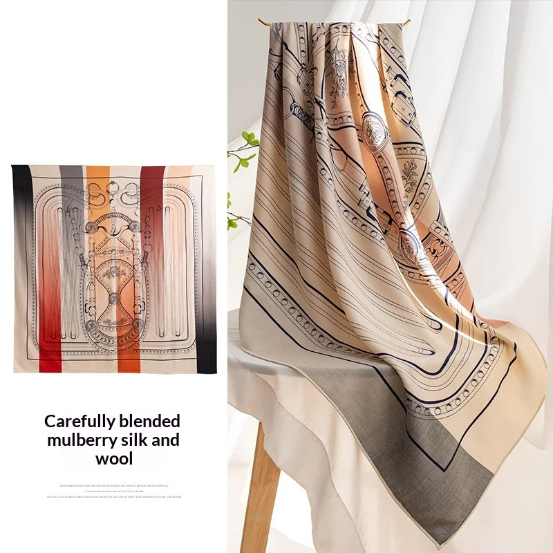 2025 Fall/Winter New Double-sided Heterochromatic Silk Wool Hand Rolled Edge Large Square Scarf