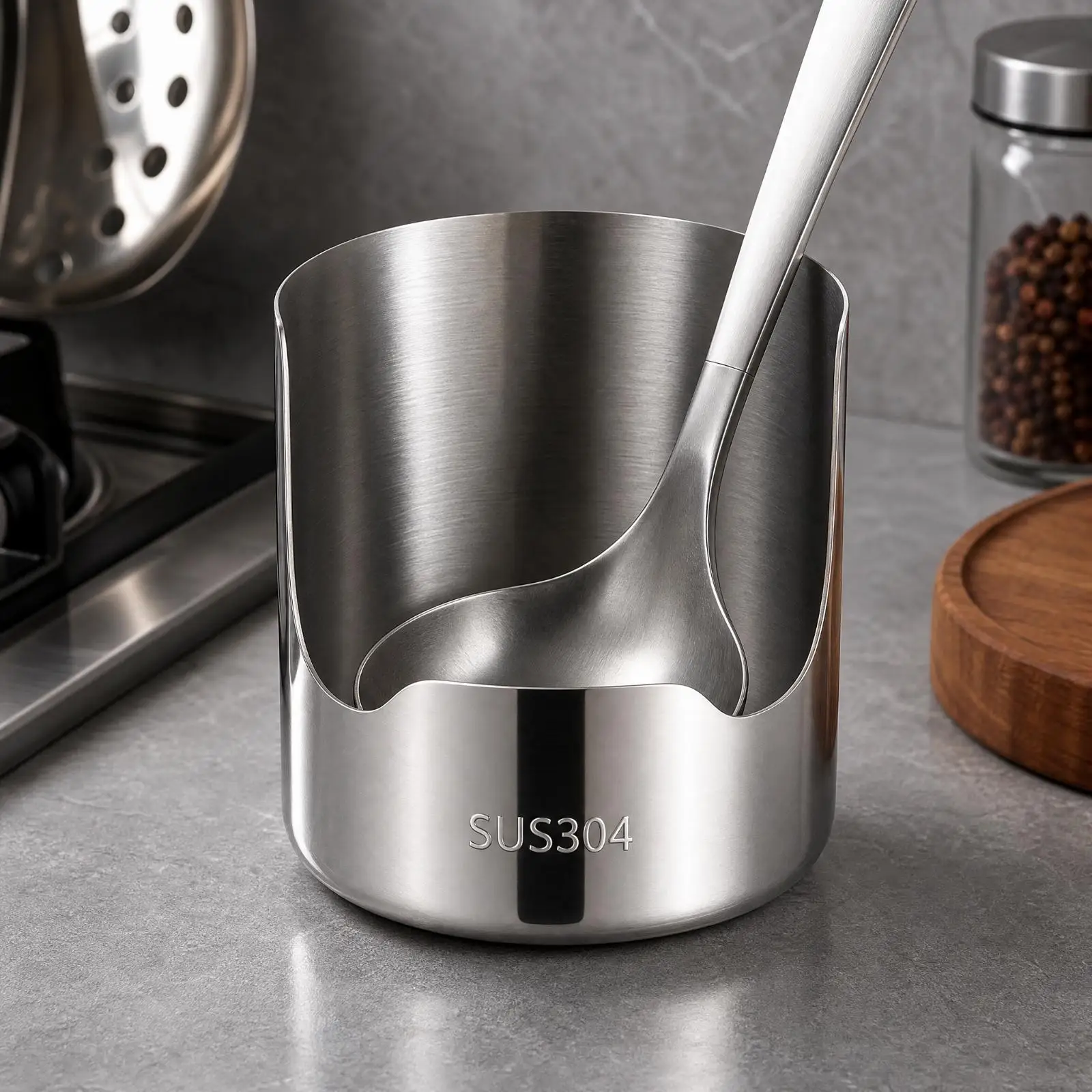 Pot Lid Holder Rust-Resistant 304 Stainless Steel Utensil Holder with Front Opening Stainless Steel Utensil Organizer