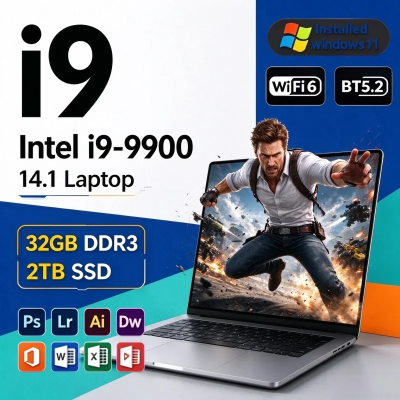 2026 Hot New 14.1" FHD IPS Laptop Intel I9-9900 120Hz Backlit KB 16/32GB RAM 2TB SSD Win11 Business Notebook