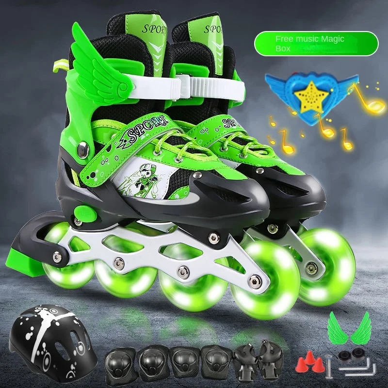 Flash the Skating Shoes Children Full Set Roller Skates Inline Wheel Adjustable Boys and Girls