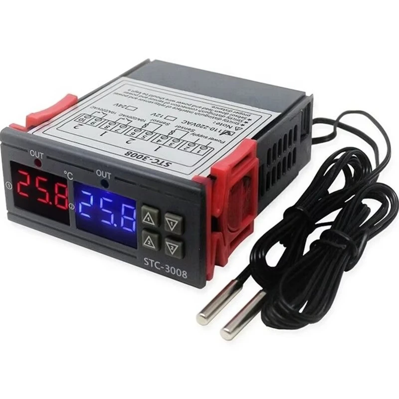 STC-3008 Dual Digital Temperature Controller Incubator Thermostat Dual Display Dual Temperature Adjustable Thermostat