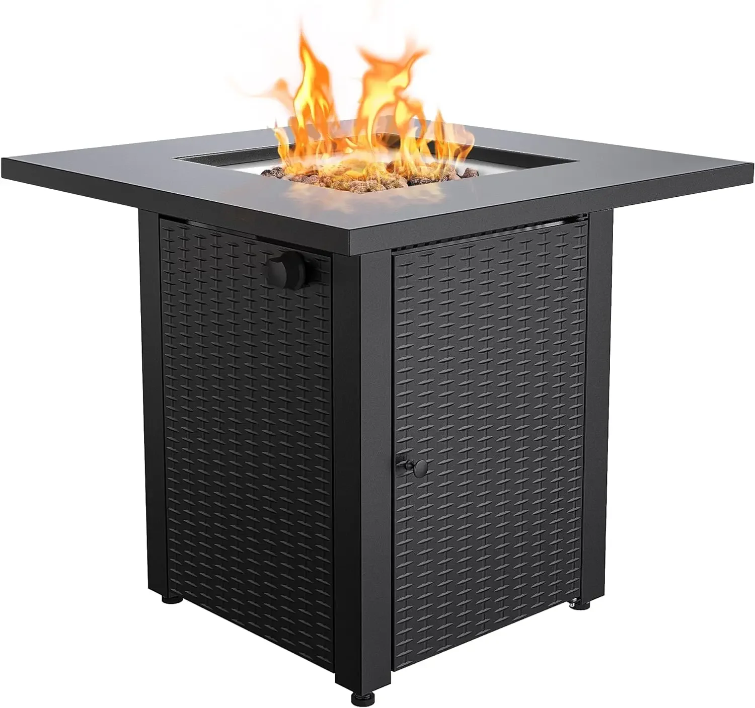 Wicker &Rattan Square Propane Fire Pit Table, Outdoor Dinning Gas Fire Table with Lid, Lava Stone, ETL Certification