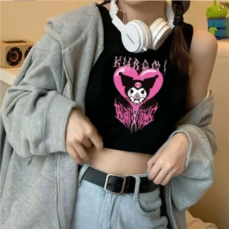 Sanrio Women mi kadınlar tankları üst yaz japon karikatür Y2K kısa kolsuz Tank Streetwear seksi kısa üst siyah yelek kızlar hediyeler