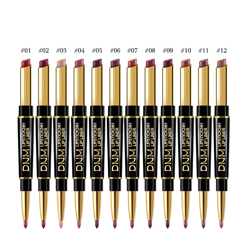 Double ended red lip line rotary pen, pearl matte color display, waterproof lipstick, available in 12 colors