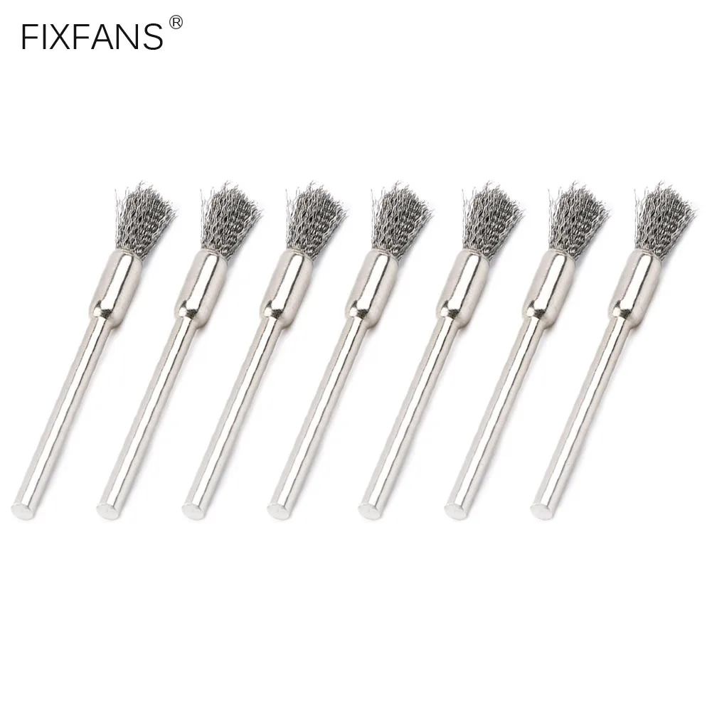 10Pcs 3mm Shank Pen Shape Silver Stainless Steel Wire Brush Polishing Cleaning Brushes for Rust Removal Tool