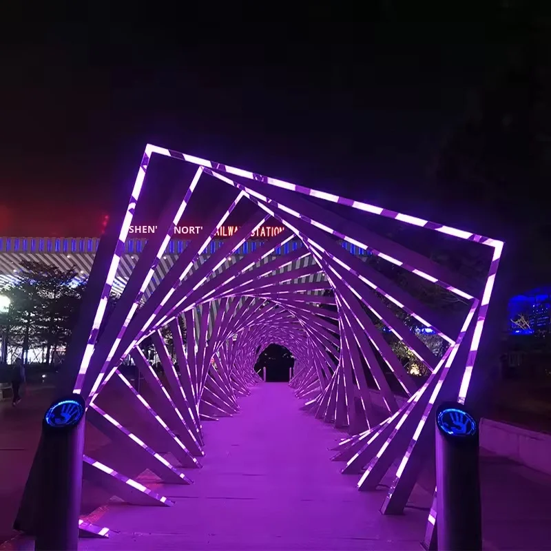 Romantic Outdoor Wedding LED Lighting PVC IP65 Heart Arch Time Tunnel for Park View Christmas Decoration