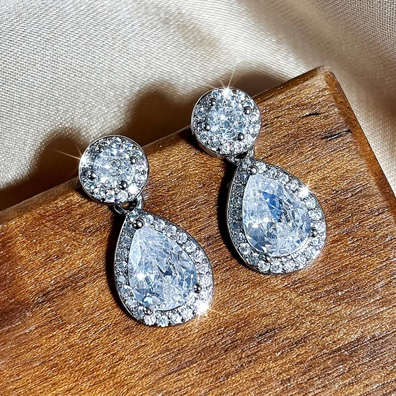 Huitan Gorgeous Drop Earrings for Women Shiny Luxury Waterdrop Cubic Zirconia Ear Accessories Fashion Wedding Bride Jewelry Gift