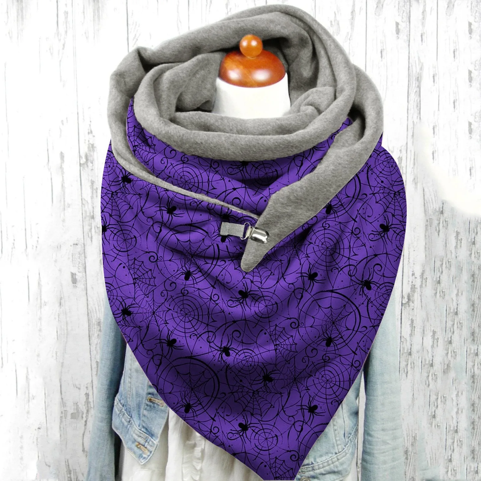 Women\'s Scarf Halloween Winter Print Button Soft Wrap Casual Warm Lavender Head Wrap Winter Hat Set for Women Mens Scarf Long