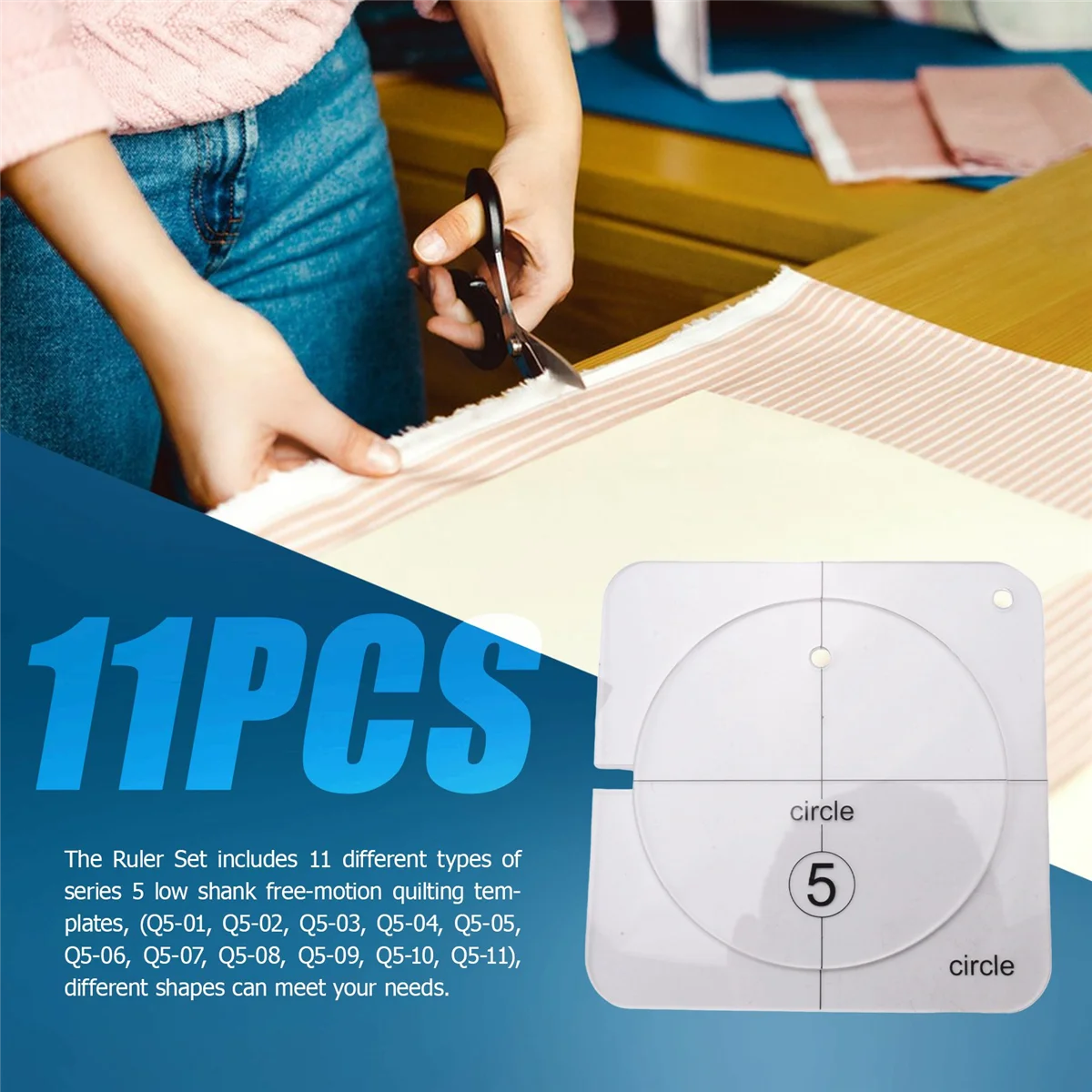 

A32P_11PCS Free-Motion Quilting Template Set-Sewing Ruler & Clear Mark Acrylic Ruler & Ironing Ruler for DIY Machine Quilting