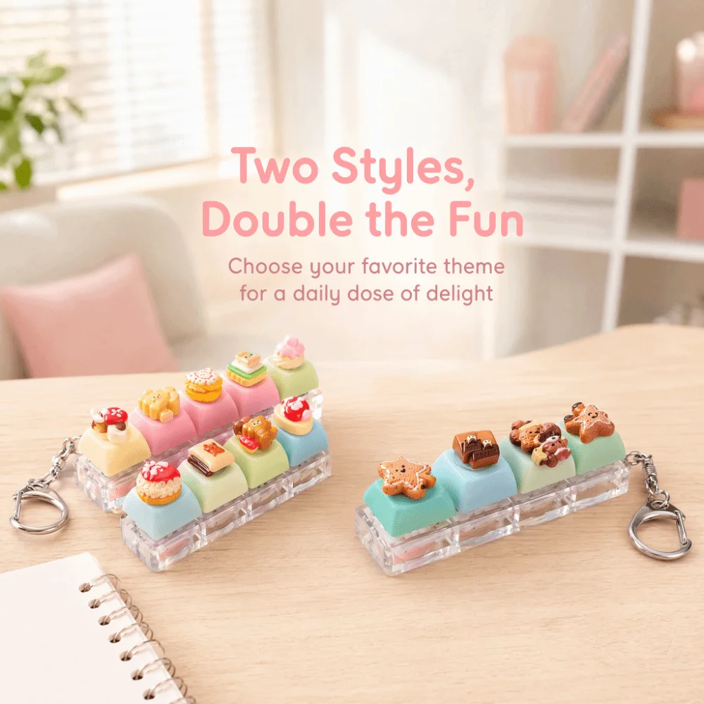 4 Key Anti-stress Pendant Finger Button Bear Keycap Mini Keyboard Pendant Pass The Time Mechanical Calming Keychain Keys
