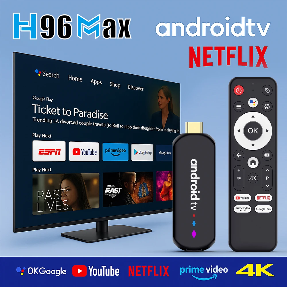 ТВ-приставка H96Max Amlogic S905L3 Android TV 14.0 2G 16G 4K Ultra HD Set Top Box Голосовой пульт дистанционного управления 2T2R Wi-Fi 3D-потоковое медиаплеер