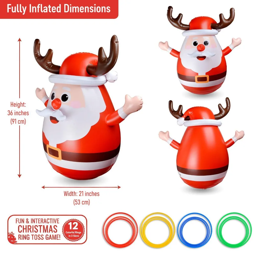 Inflatable Santa Ring Toss Game with PVC, Unbreakable Indoor Outdoor Christmas Party Toy & Decoration for Kids Adults