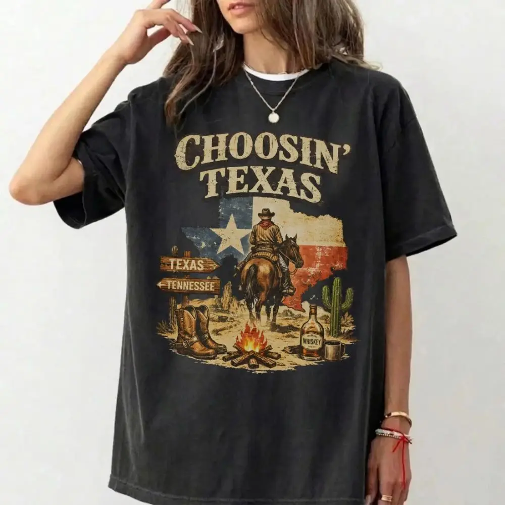 Texas T Shirt Vintage Country Western T Shirt Cowboy Graphic Print Tee Southern Country Music Tops Vintage Y2k Clothes Unisex