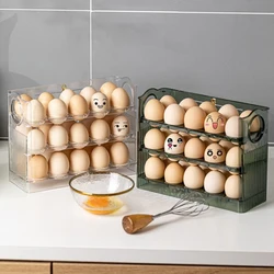 Egg storage rack, 3-layer automatic turning egg storage box, suitable for refrigerator, kitchen, 30 large-capacity storage boxes