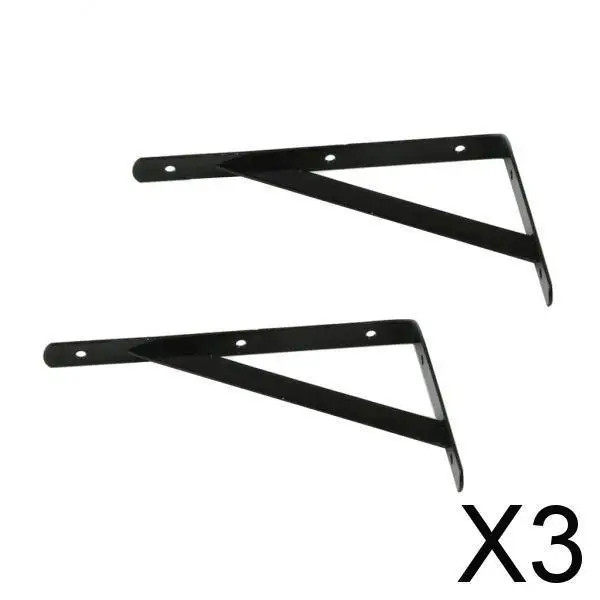 

3x2 Pieces Metal L Shaped Wall Shelf Bracket Rack Support 150x95x2mm Black