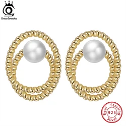 ORSA JEWELS 925 Sterling Silver Screw Thread Earrings with Cultured Freshwater Pearl for Women Fashion Pearls Jewelry GPE26